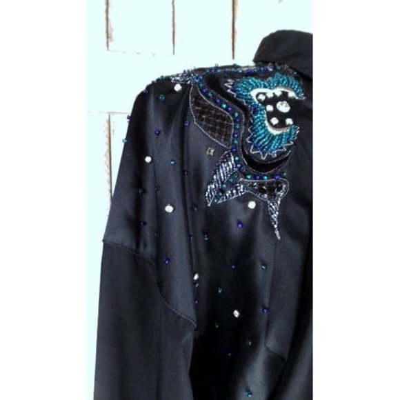 Vintage Joseph Ho black silk beaded button down long sleeve blouse - Picture 5 of 7